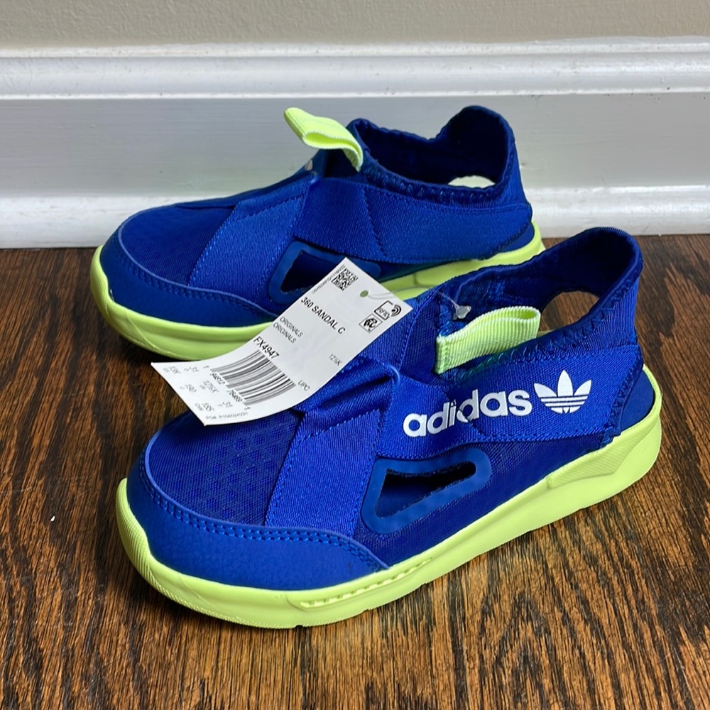 adidas Kids Blue and Neon Green Sandals